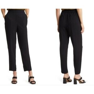 Halogen Pants Womens 10 Relaxed Ankle Black Elastic Waistband Lightweight Gauzy